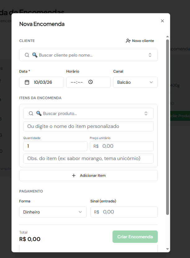 Criar nova encomenda